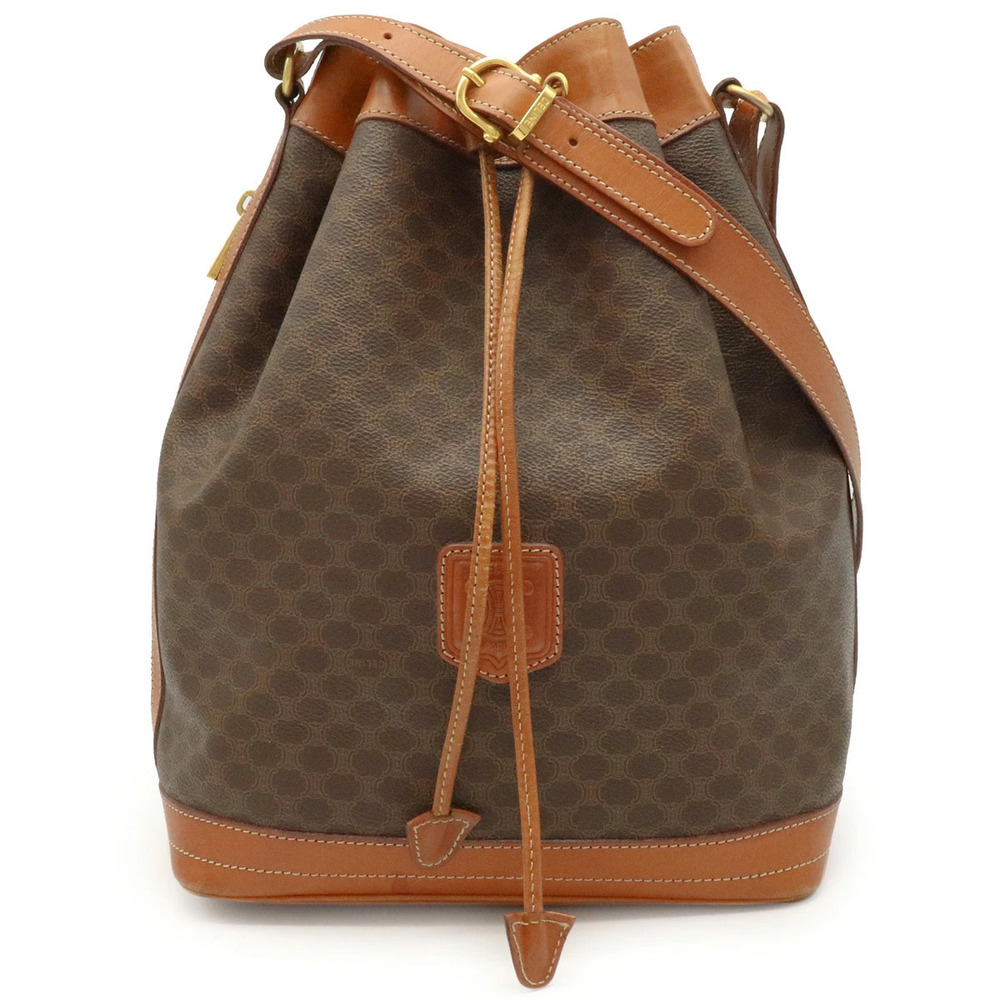 Celine Macadam drawstring bag shoulder Hobo leather dark brown